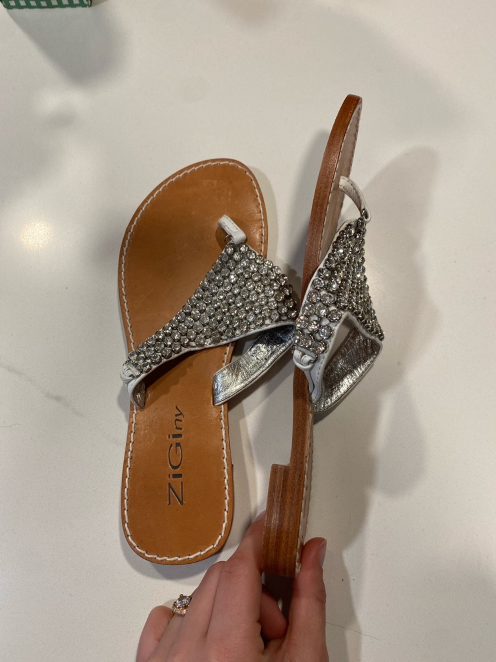 ZiGiny Silver Crystal Thong Sandals - Picture 7 of 11